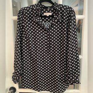 Loft PLUS Longsleeve Black and White Patterned Blouse
